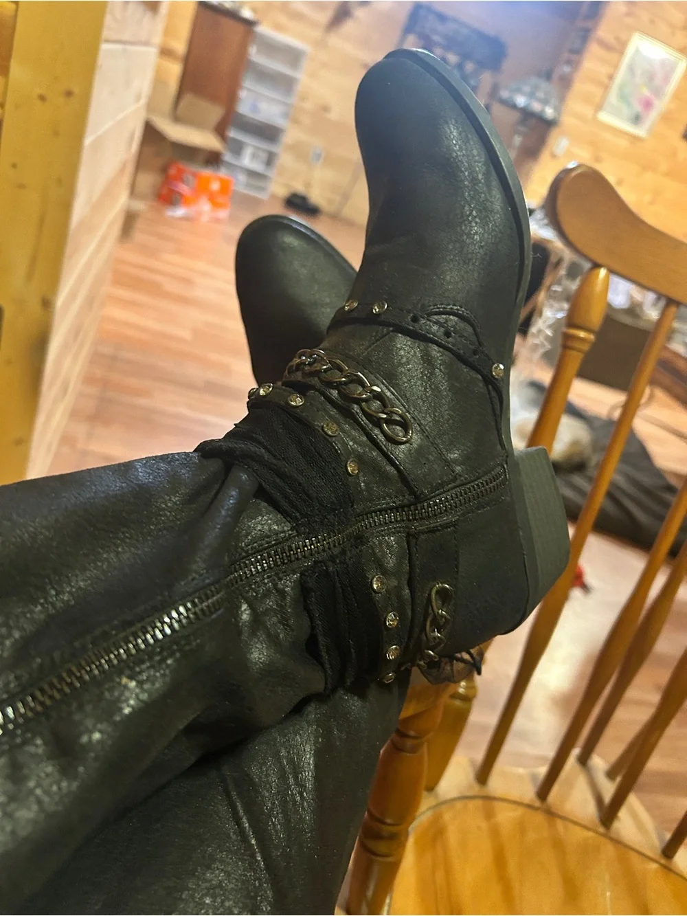 Women's Black Chain-Accent Mid-Calf Boots